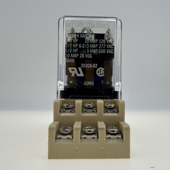 Deltrol Controls Relay 166 3PDT 28VDC Coil w/ Idec SR3B-05 Socket DIN Base Used - Picture 3 of 7